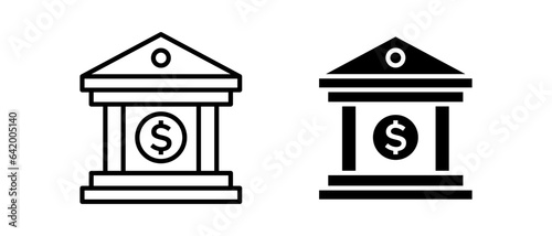 Bank vector icon set. Outline bank building symbol. Money protection sign