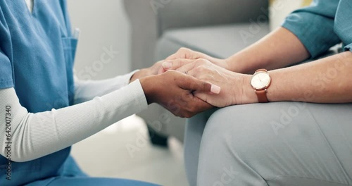 Wallpaper Mural Nurse, holding hands and comfort cancer patient, sick or disease in homecare. Caregiver, support and help person, empathy and kindness in faith, health and hope for medical healing in rehabilitation Torontodigital.ca