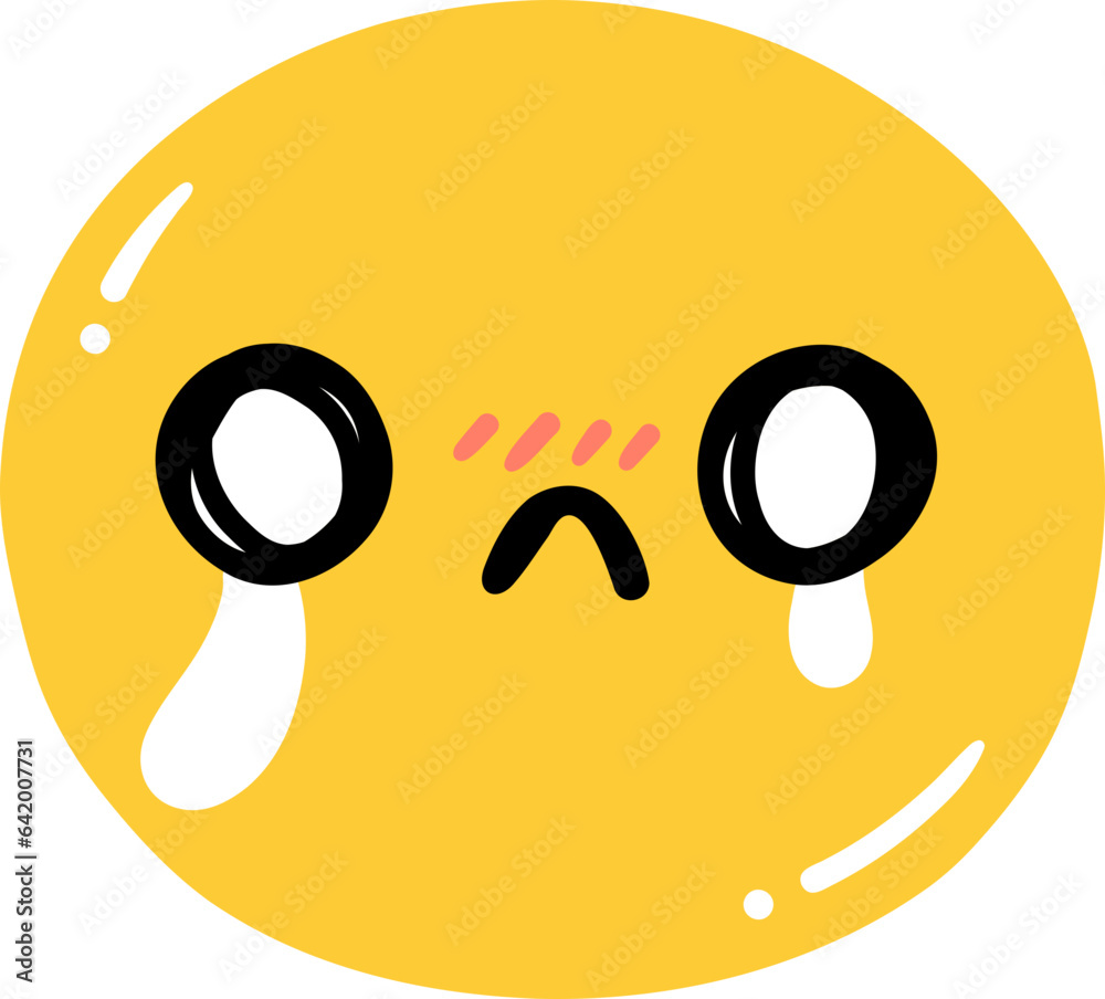 Cute crying emoji, smiley emoticon doodle outline Stock Vector | Adobe ...