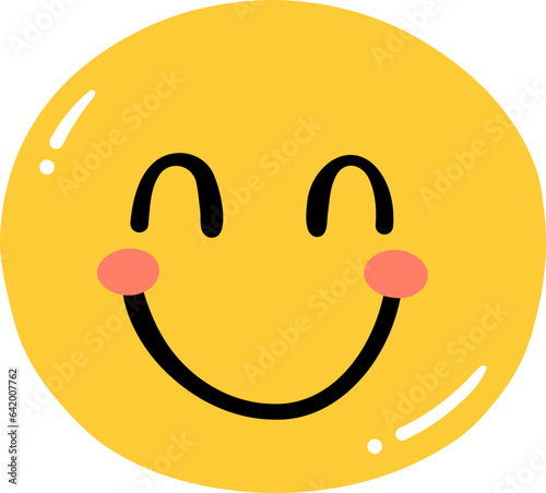 Cute Happy emoji, smiley emoticon doodle outline 