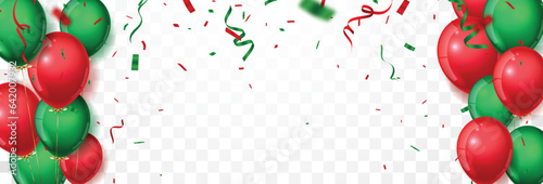 Christmas red and green balloons banner, isolated on transparent background