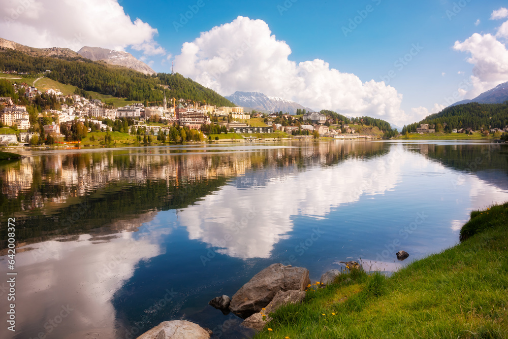 Saint Moritz lake in Switzerland in summer