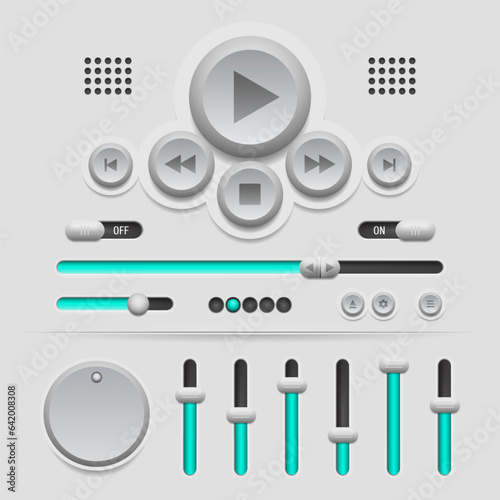 Web UI elements design. Buttons, sliders and switches. User interface. Vector illustration.