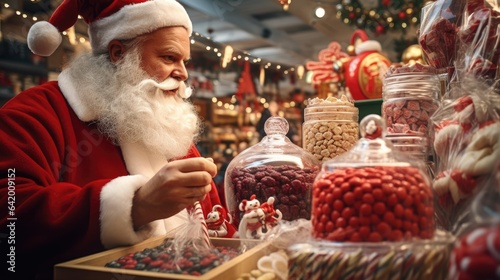 European Christmas markets, buying candy from market © kardaska