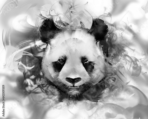 painted panda animal head in smoke