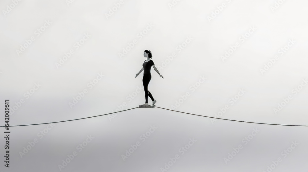 looking for balance and harmony, a tightrope walker - obrazy, fototapety, plakaty 