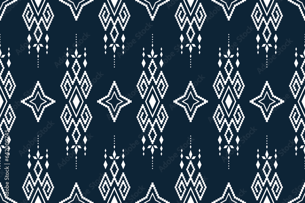 Indigo navy blue geometric traditional ethnic pattern Ikat seamless pattern border abstract design for fabric print cloth dress carpet curtains and sarong Aztec African Indian Indonesian Indigo navy blue geometric traditional ethnic pattern Ikat seamless pattern border abstract design for fabric print cloth dress carpet curtains and sarong Aztec African Indian Indonesian