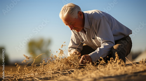 Senior farmer working on wheat field in summer, examining grain crop. © AS Photo Family