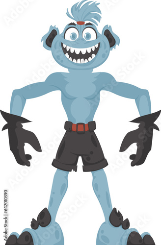 This is a funny and entertaining blue creature. Cartoon style.