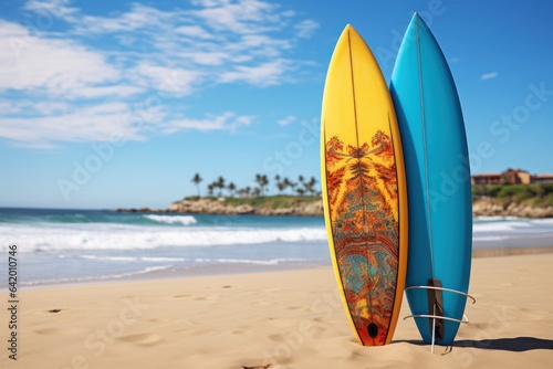 Surfboards on the beach. Surfing concept. vacation concept.