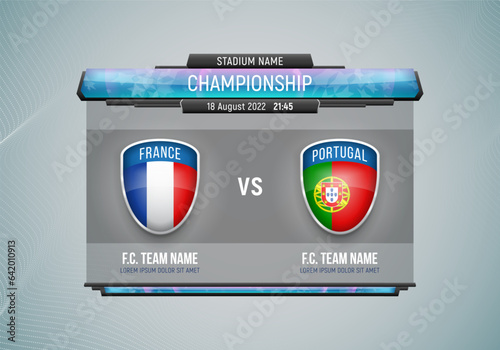 Sport scoreboard with team 1 vs team 2. Vector template for your design.