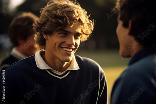 Portrait of handsome guys polo players in 90s fashion style