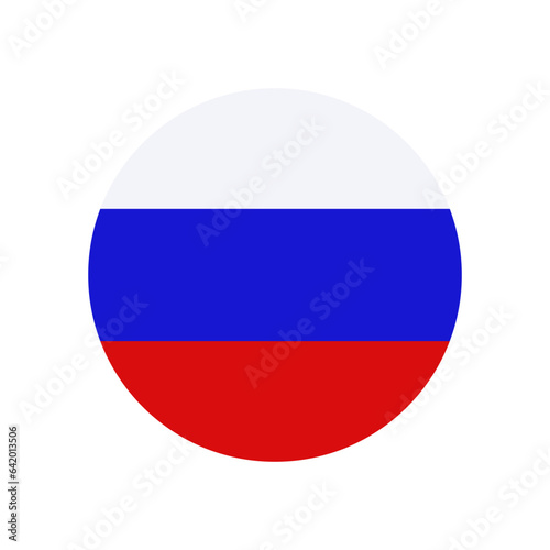 Circle shape icon of russian flag colors. National symbol isolated on white, flat style. Vector picture, illustration for event or holidays in Russia, element of web design or print.
