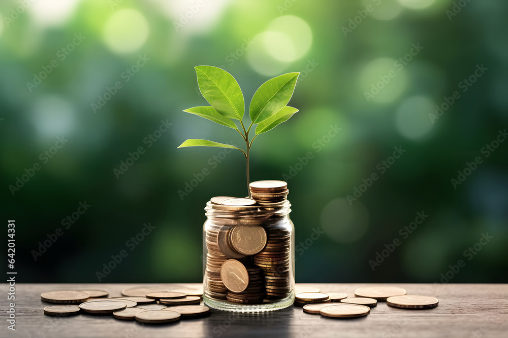 ESG small tree on stack coins idea for esg investment sustainable organizational development - obrazy, fototapety, plakaty 