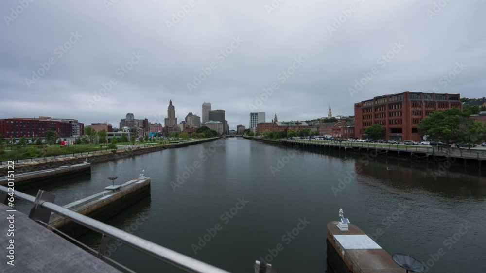 Wide timelapse on bridge of Providence Rhode Island with fast moving clouds New England Wide timelapse on bridge of Providence Rhode Island with fast moving clouds New England