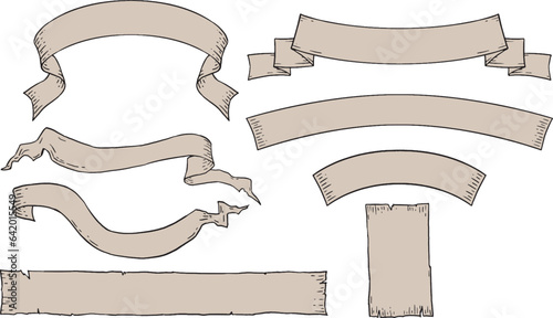 手描きのビンテージリボンとラベルのセット