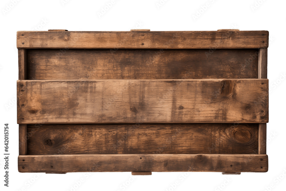 Old Closed Wooden Crate with Transparent Background. AI