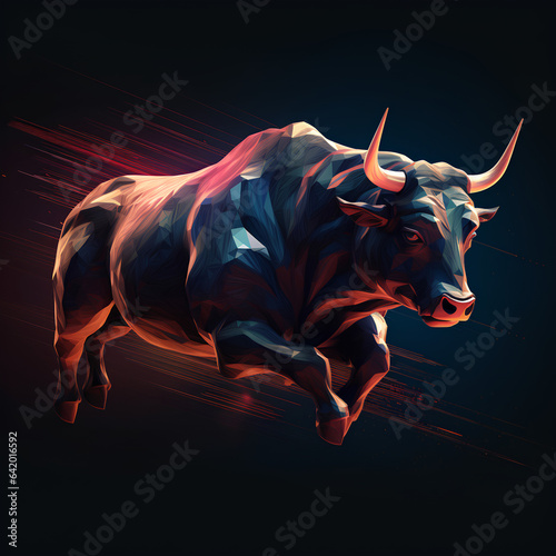bull with side view and with black background with red lines