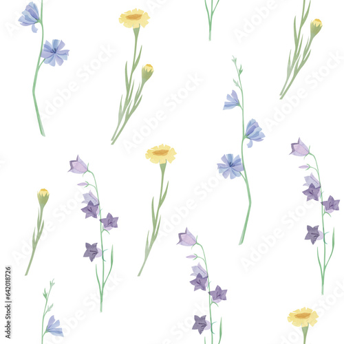 Vector seamless pattern with watercolor meadow flowers