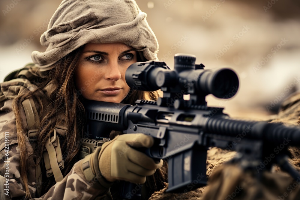a woman sniper in camouflage