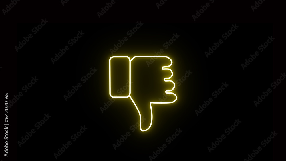 Thumb down, dislike neon sign. Bright glowing symbol on a black background. icon of dislike. neon dislike icon on the black background. Thumb down, dislike neon sign. Bright glowing symbol on a black background. icon of dislike. neon dislike icon on the black background.