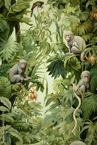 Exoctic jungle pattern with monkeys