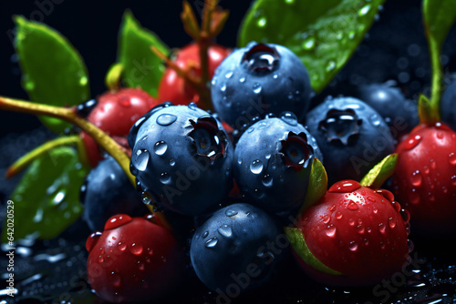 Juicy Blueberry with Fresh Water Droplets .