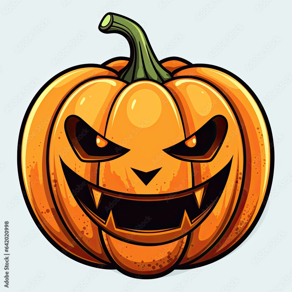 Evil orange pumpkin looking at camera. Generative AI Evil orange pumpkin looking at camera. Generative AI
