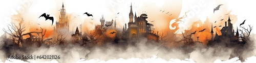 Spooky halloween landscape with vats and castles. Generative AI