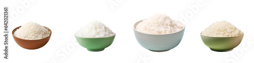 White rice in a black bowl isolated on a transparent background