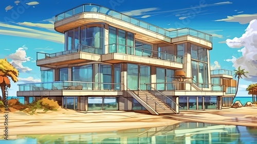 Luxury beachfront villa. Fantasy concept , Illustration painting. © X-Poser
