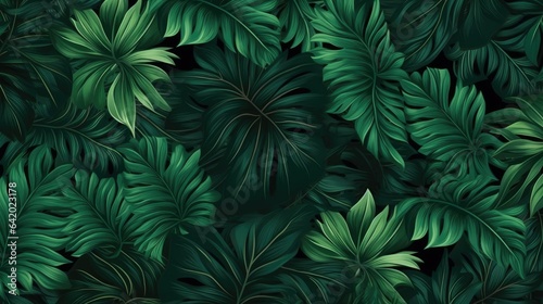 Seamless pattern of tropical monstera leaves. Vector illustration. banner, ai generative © mariof