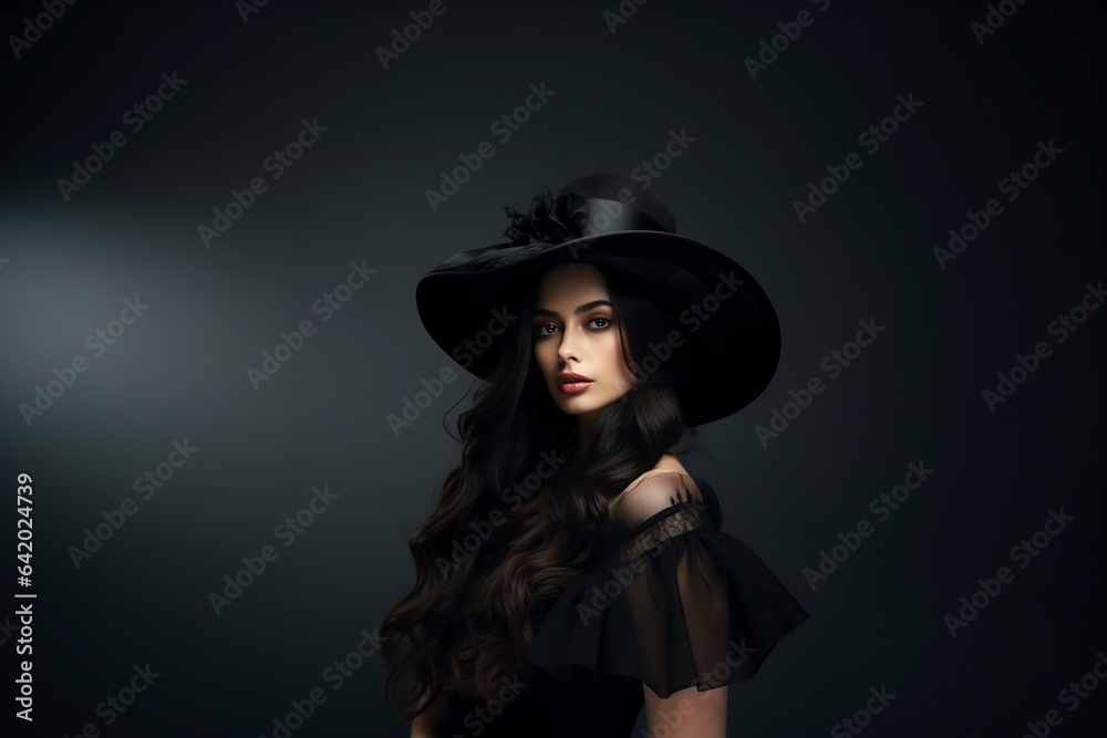 woman with long hair and a black hat woman with long hair and a black hat