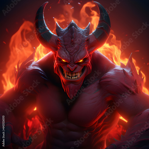 Devil In The Fire, Demon From Inferno, Demonic Smile - AI Generative