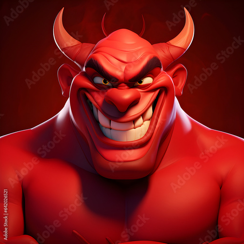 Red Devil Isolated on Red, Cartoon Devil, Art ,Red Demon on Black-Red - AI Generative