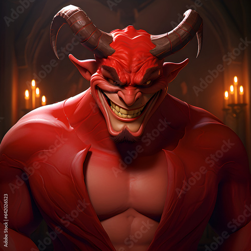 Red Devil Person With Horns, Smile of the Abyss - AI Generative