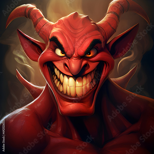 Red Devil Face, Demon Smile, Smiling Red Demon - AI Generative