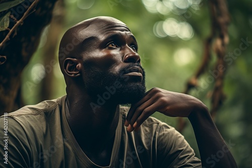 thoughtful African man with a worried expression