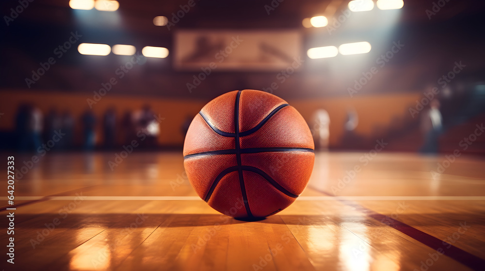 Ball kept at the center of Basketball court, close up shot Ball kept at the center of Basketball court, close up shot