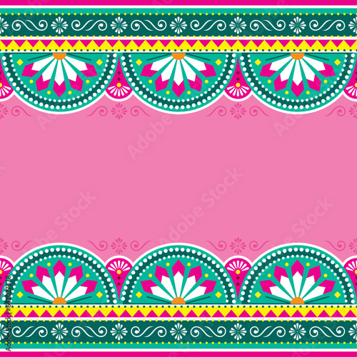 Pakistani or Indian truck art style vector seamless template pattern - empty space in the middle for text
