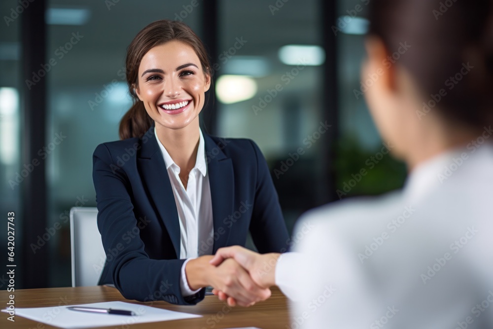 © id512 - smiling business woman manager handshaking with client at office meeting