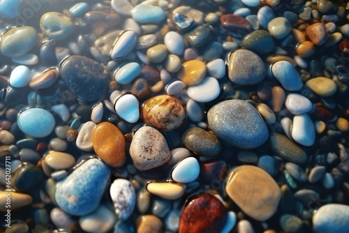 Colorful Pebble Pattern on Beach.