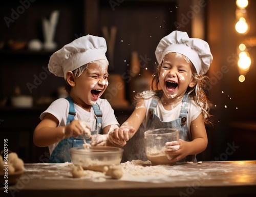 Joyful children prepare food