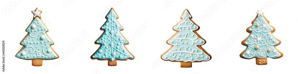 Fototapeta premium Festive blue gingerbread cookie and decoration on transparent background