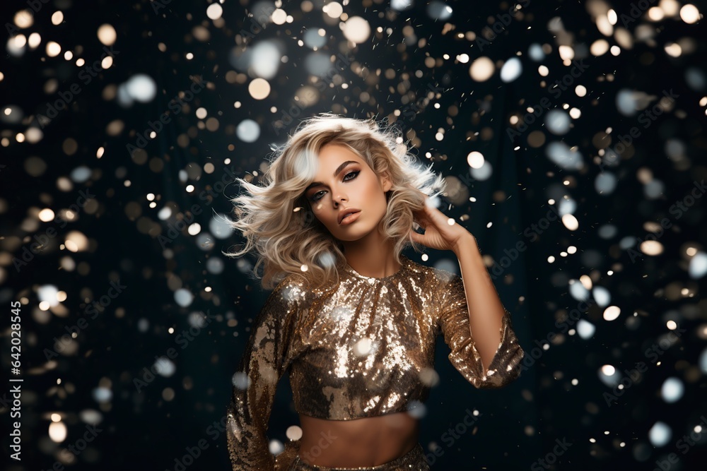 girl with shiny sequins that form a glamorous style girl with shiny sequins that form a glamorous style