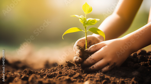 Child Planting a Plant. Ecology and Environment. Ai generative.