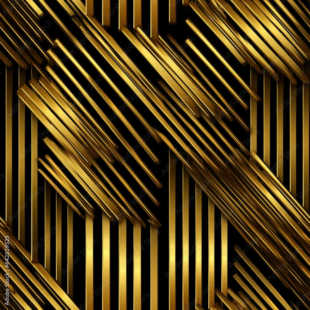 Naklejka premium tapeta złote drobne metaliczne linie na czarnym tle - wallpaper seamless endless pattern gold metallic lines on a black background - AI Generated