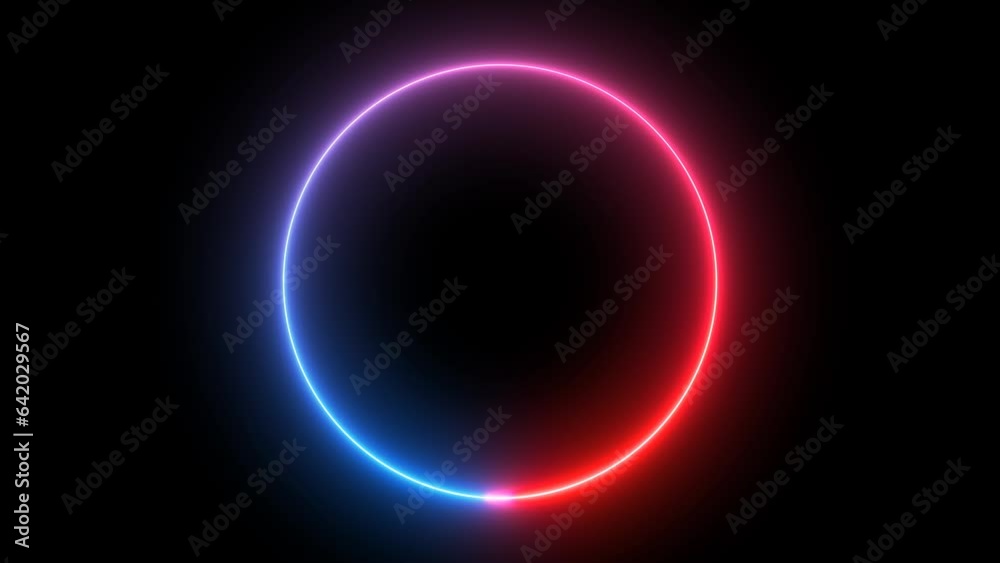 Red and blue neon colors merge and animate in circle line footage video clip 4k Red and blue neon colors merge and animate in circle line footage video clip 4k