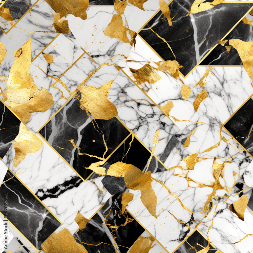 marmurowe luksusowe tło białe czarne złote - tapeta marble luxury background white black gold - wallpaper - AI Generated - obrazy, fototapety, plakaty 
