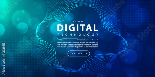 Digital technology banner blue green background concept, cyber technology light effect, abstract tech, innovation future data, internet network, Ai big data, lines dots connection, illustration vector